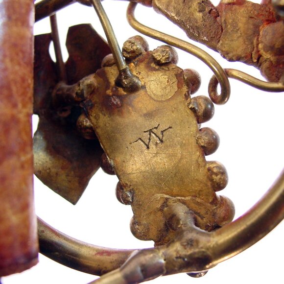 VINTAGE Handmade Signed Grapes and Vine Brass Buckle Wide Leather Belt M/L - Picture 2 of 6